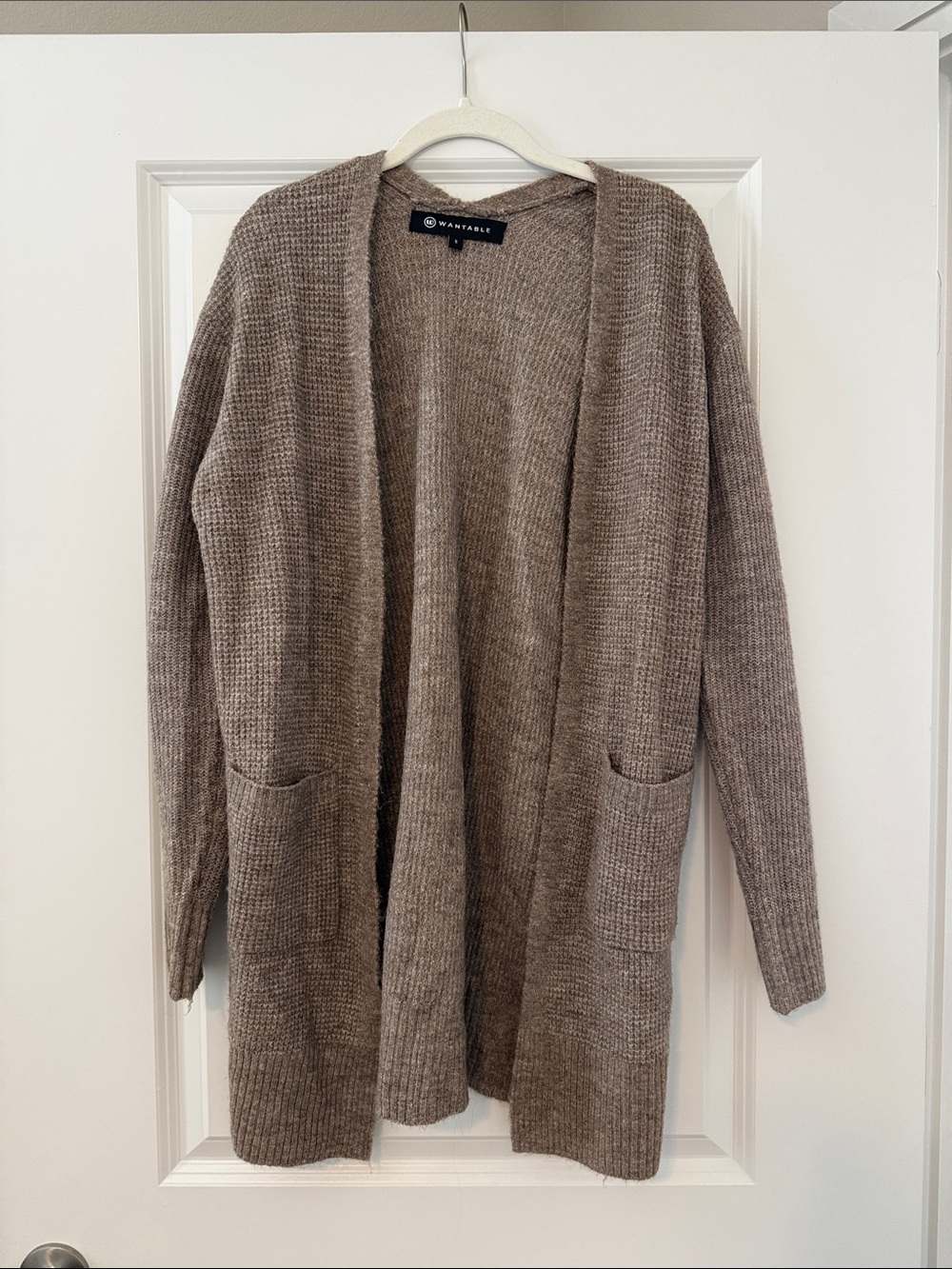 Brown Open-Front Waffle Cardigan